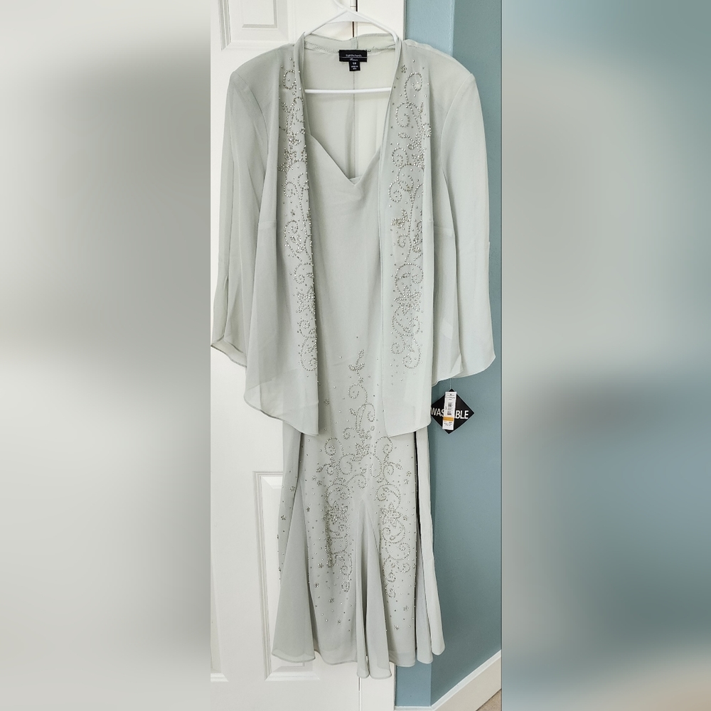 Dress, size 16, light sage green,never worn, two piece dress and cover up